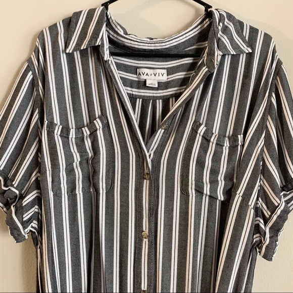 NWOT| Ava & Viv Gray and White Striped Dress - Picture 3 of 6